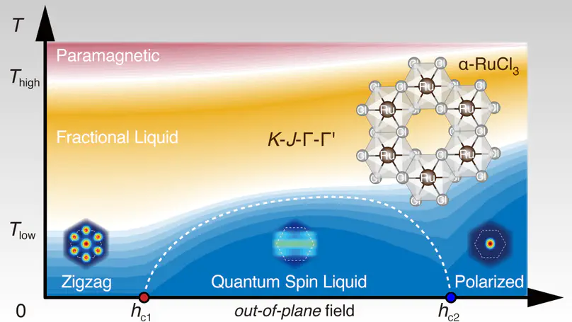 Identification of magnetic interactions and high-field quantum spin liquid in α-RuCl3